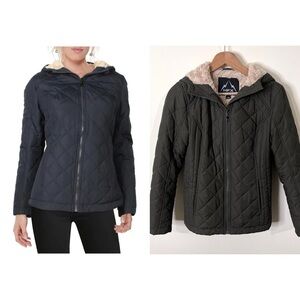 HFX Olive Green Carly Quilted Cozy Faux Fur Lined Puffer Jacket Size Small